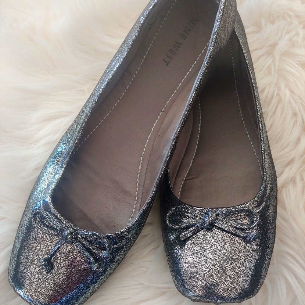 Nine West Metallic Silver Ballet Flats